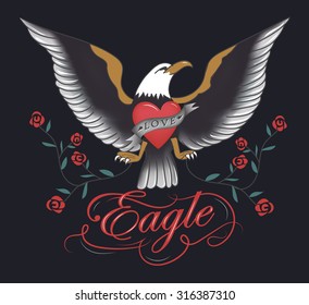 Vintage eagle tattoo hand drawn