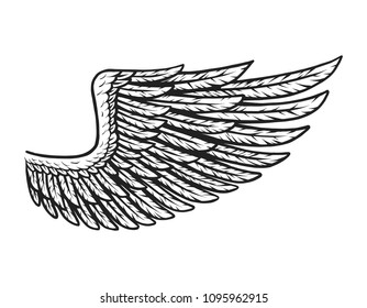 Vintage eagle wing template in monochrome style isolated vector illustration