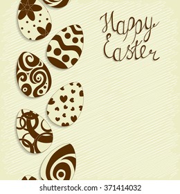 Vintage Easter background. Seamless eggs pattern. The lettering "Happy Easter". The handwritten letter. Hand-Drawn Easter eggs. Grunge background. Vector illustration.