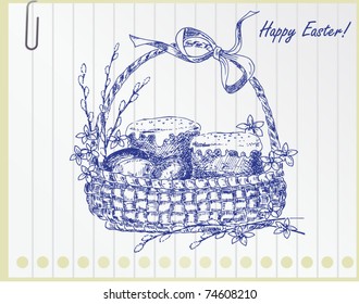 vintage easter basket - hand drawn illustration
