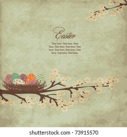 Vintage easter card with nest of easter eggs