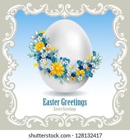 Vintage Easter card with spring flowers and egg