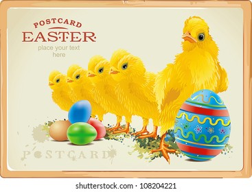 Vintage Easter chicken with Easter egg. Detailed vector illustration. Abstract Elegance background.