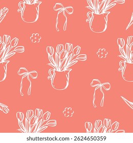 Vintage Easter coquette bunny pattern. Traditional monochrome graphic. Nostalgic cottage holiday background