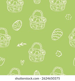 Vintage Easter coquette bunny pattern. Traditional monochrome graphic. Nostalgic cottage holiday background