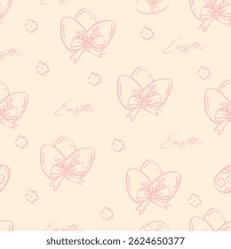 Vintage Easter coquette bunny pattern. Traditional monochrome graphic. Nostalgic cottage holiday background