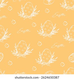 Vintage Easter coquette bunny pattern. Traditional monochrome graphic. Nostalgic cottage holiday background