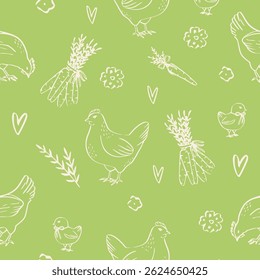 Vintage Easter coquette bunny pattern. Traditional monochrome graphic. Nostalgic cottage holiday background
