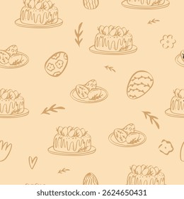 Vintage Easter coquette bunny pattern. Traditional monochrome graphic. Nostalgic cottage holiday background