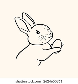 Vintage Easter coquette bunny. Traditional monochrome graphic. Nostalgic cottage holiday graphic