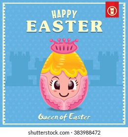 Vintage Easter Egg poster design with queen character