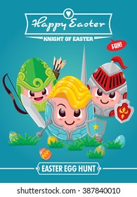 Vintage Easter Egg poster design with knight character
