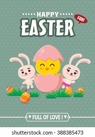 Vintage Easter Egg poster design with Easter bunny