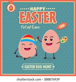 Vintage Easter Egg poster design with egg character