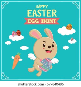 Vintage Easter Egg poster design with Easter rabbit