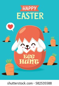 Vintage Easter Egg poster design with Easter rabbit