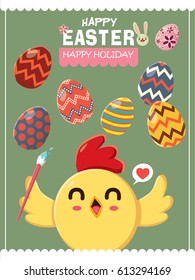 Vintage Easter Egg poster design with chicken, rooster