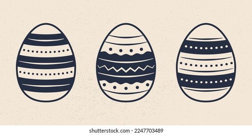 Huevos antiguos de Pascua. Iconos de los huevos de Pascua aislados en fondo blanco. Iconos de Pascua. Elementos de diseño para logotipo, afiche, emblema. Ilustración del vector