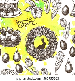 Vintage Easter graphic card. Hand drawing. Vector. Illustration for greeting cards, invitations, and other printing projects. 