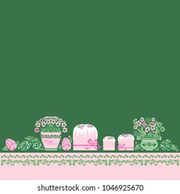 Vintage Easter Greeting Card with egg and castitch. Postcard with place for text. Vector illustration for your spring happy holiday design.