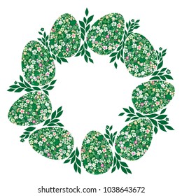 Vintage Easter Greeting Card with wreath of eggs. Vector illustration for your spring happy holiday design.