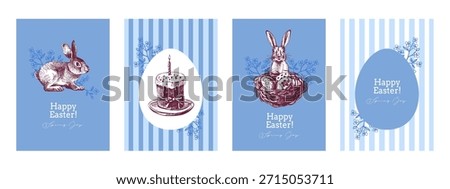Vintage Easter hand drawn banner set. Spring greeting cards and invitation design. Retro sketch vector illustration. Stickers collage elements