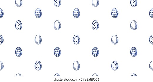 Vintage Easter hand drawn seamless pattern with eggs. Spring holiday design. Retro sketch vector isolated illustration.