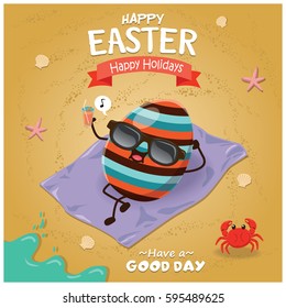 Vintage Easter poster beach design with Easter egg