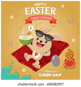 Vintage Easter poster beach design with Easter rabbit