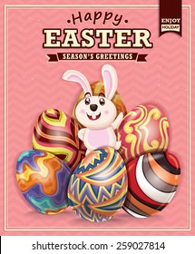 Vintage Easter poster design with bunny