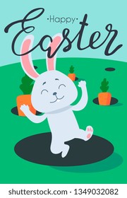 Vintage Easter poster design with Easter rabbit and carrot