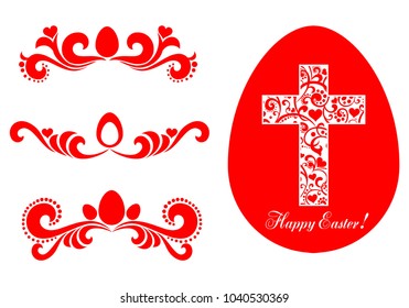 Vintage Easter Set. Collection of design elements isolated on White background. Vector illustration