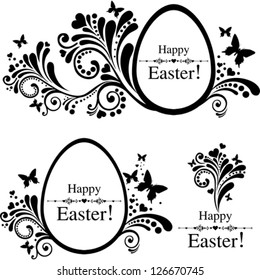 Vintage Easter Set. Collection of design elements isolated on White background. Vector illustration