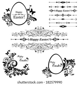 Vintage Easter Set. Collection of design elements isolated on White background. Vector illustration 