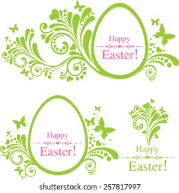 Vintage Easter Set. Collection of design elements isolated on White background. Vector illustration