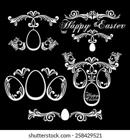 Vintage Easter Set. Collection of design elements isolated on Black background. Vector illustration