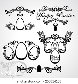 Vintage Easter Set. Collection of design elements isolated on white background. Vector illustration