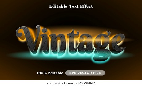 Vintage editable text style effect, Glow 3D text style theme.