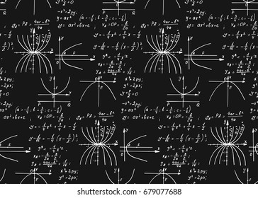 Vintage education background. Math law theory and mathematical formula equation on school board. Vector hand-drawn seamless pattern.