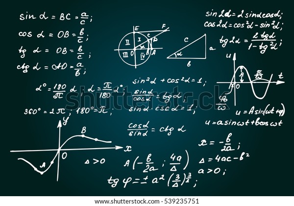 ビンテージ教育の背景 黒板上の数学法則と数式 ベクター手描きのイラスト のベクター画像素材 ロイヤリティフリー