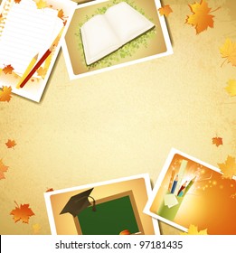 Vintage education background with some schooling photos, copyspace for your text