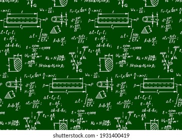 Vintage Education Background. Trigonometry Law Theory And Mathematical Formula Equation On Chalkboard. Vector Hand-drawn Seamless Pattern.