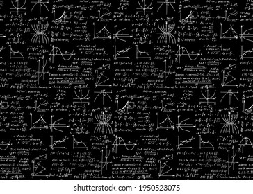 Vintage education background. Trigonometry law theory and mathematical formula equation on blackboard. Vector hand-drawn seamless pattern.