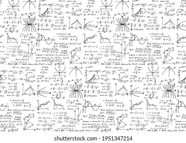 Vintage education background. Trigonometry law theory and mathematical formula equation on whiteboard. Vector hand-drawn seamless pattern.