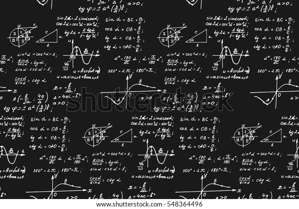 ビンテージ教育の背景 黒板上の三角法則理論と数式 ベクター手描きのシームレスなパターン のベクター画像素材 ロイヤリティフリー