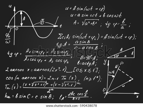 ビンテージ教育と科学の背景 数学の法則と数式の方程式 スケジュールは黒板に書いてある ベクター手描きの黒板 のベクター画像素材 ロイヤリティフリー