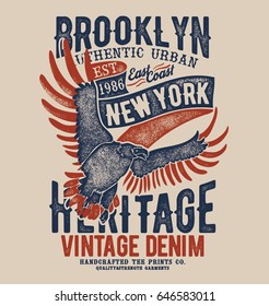 Vintage Effected Tee Print Design As Vector With Eagle Drawn