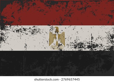 Vintage Egyptian Flag with Eagle of Saladin, Retro Scratched Style