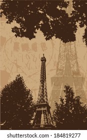 Vintage Eiffel tower vector card