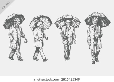 Vintage Elderly Man Walking a Dog engraving style illustration. Hand-drawn sketch Elderly Man Walking 
